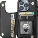 ONETOP Compatible with iPhone 15 Pro Wallet Case with Card Holder, PU Leather Kickstand Card Slots Case, Double Magnetic Clasp and Durable Shockproof Cover 6.1 Inch (Black)