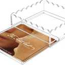 Acrylic Trays for Needlepoint 6" x 6", OUPSAUI Scalloped Acrylic Tray with Drawer for Insert Needlepoint, Photos, Art, Fabric, Napkin, Messages Display Basket, Decorative Tray Gift for Home Office