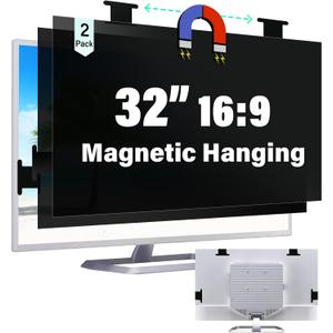 [2 Pack] Magnetic Hanging 32 Inch Computer Privacy Screen for 16:9 Aspect Ratio Widescreen Monitor, Removable Eye Protection Anti Glare Blue Light Computer Monitor Privacy Filter