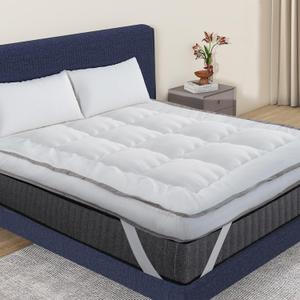 QUEEN ROSE Mattress Topper Queen, Extra Thick Pillow-Top Mattress Pad Bed Covers, Plush Soft Support, 3D Snow Down Alternative, Cooling Cloud-Like Sleep, Back Pain Relief