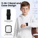 Compatible with Kids Apple Watch Band and Case 38mm 40mm 41mm 42mm 44mm 45mm, Nylon Elastic Solo Loop and Protective Cover with Screen Protector for iWatch Series 9 8 7 SE3 SE2 SE 6 5 4 3 2 1