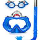 Kid Snorkel Set Silicone Scuba Child Swimming Snorkeling Mask Glasses With Anti Fog Goggles Diving Swim Cap Swim Bag For Boys 2 Packs
