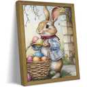 Framed Easter Bunny Wall Art, Cute Rabbit Easter Eggs Canvas Print Paintings, Vintage Holiday Decor Oil Painting, Rustic Farmhouse Spring Animal Wall Decor for Living Room Bedroom Nursery 16x24 Inch