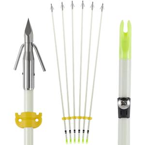6 Pack 32 inch Bowfishing Arrows with Broadheads and Safty Slides Bow Fishing Arrow Luminous for Compound Bow Recurve Bow Fishing Hunting, 35 inch