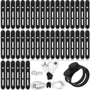 42 Pcs Silicone Cable Ties Reusable Cord Organizer Adjustable Data Cable Wraps for Earphone Phone Charger Computer Cord Management Straps Travel Essentials(Black,3.15 Inch)
