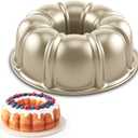 Shinsin Bundt Cake Pan, 10-Inch Nonstick Round Fluted Tube Cake Baking Pan, Buntz Pound Cake Mold, Tube Bakeware, Baking Mold for Jello/ Gelatin/ Chocoflan/ Flan, Non Toxic, Easy Clean - Gold