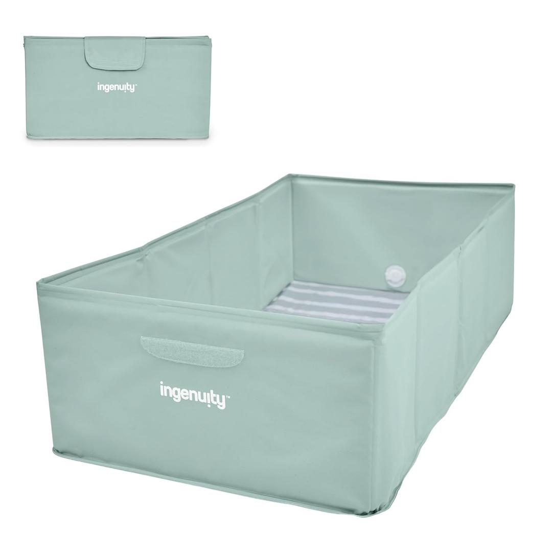 Ingenuity Tuckaway Toddler Folding Tub, Converts Shower to Tub, Folds to Store, Easy to Clean, No Assembly Required, Portable Baby Bathtub for Travel, 12M-5Y (Green)