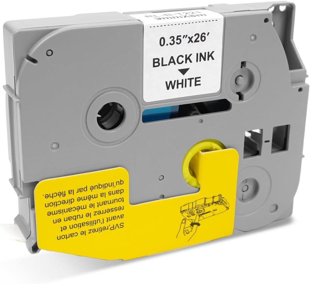 TZE-221 White Label Tape 9mm 0.35 Laminated Labels Compatible for Brother P-Touch Label Maker Tape Refills PT-H110 D200 D210 D220, 1 Pack 0.35" x26.2 ft