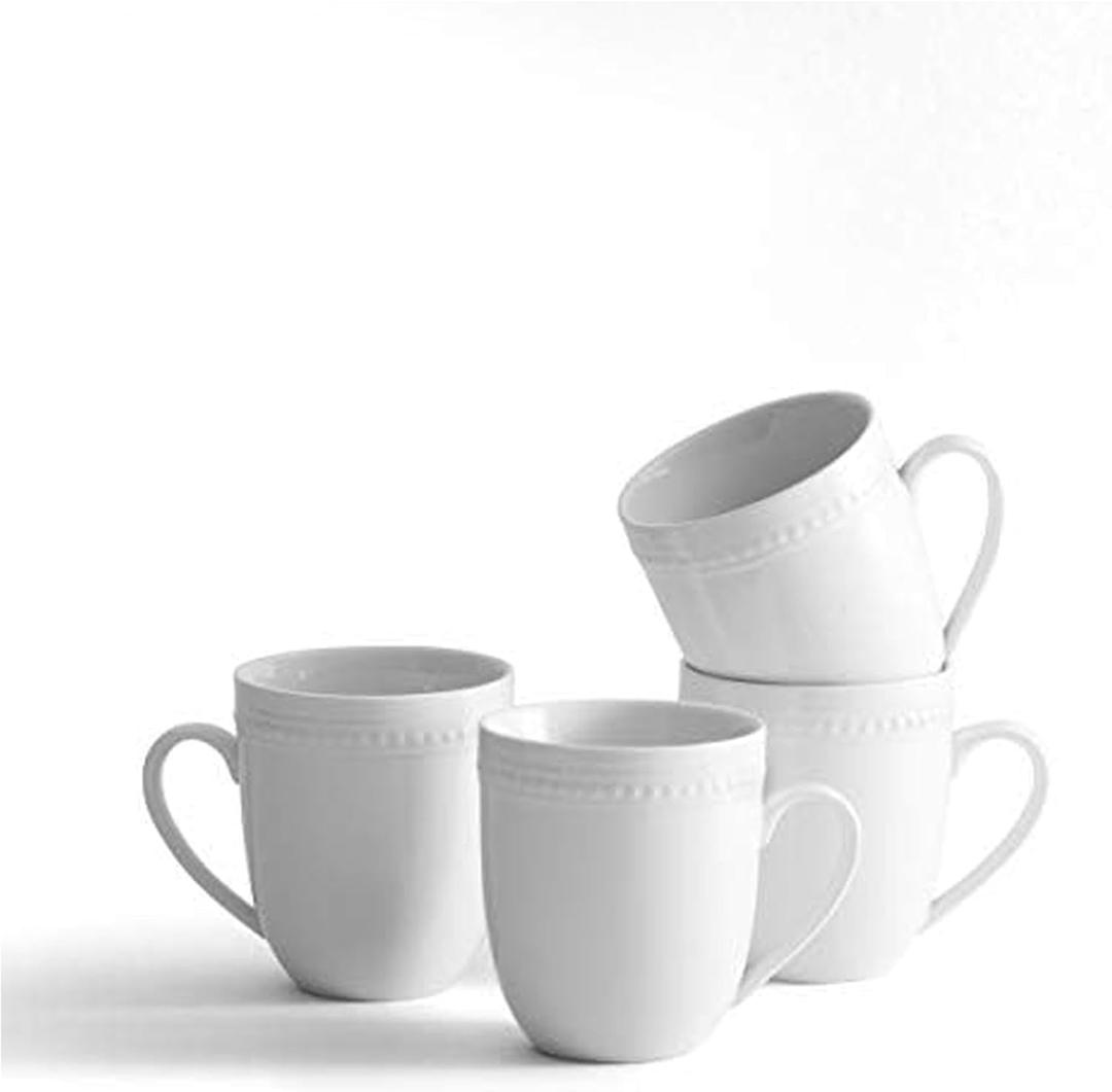 Everyday White Beaded Set of 4 Mugs, 14 ounce