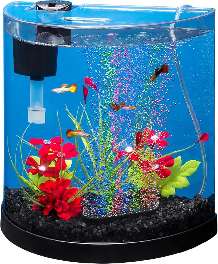 Tetra 3 Gallon Small Fish Tank, Aquarium Starter Kit, with Filter, Air pump, & Color Changing Light, Half Moon shape, for Gold Fish & Betta (3 Gallon (12.9 x 6.8 x 12.5 inches))