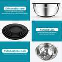 20-Piece Mixing Bowls Set with Airtight Lids 6 Stainless Steel Kitchen Bowls (4.5QT, 4QT, 3.5QT, 2.1QT, 1.5QT, 1.1QT), 3 Grater Attachments, Non-Slip Silicone Bottoms, Perfect for Baking & Serving