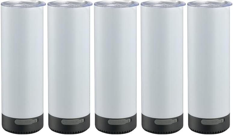 5Pack 20 oz Bluetooth Sublimation Printed Speaker Tumbler Straight Skinny Double Wall With Lid (Black 5pcs)