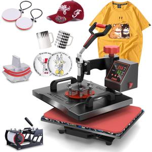 OIIEE Heat Press Machine 5 in 1 Combo Heat Press 12 x 15 Inch Heat Transfer Machine 360-Degree Swing Away Digital Shirt Printing Multifunction Heat Transfer Sublimation for T Shirts Mugs Hat Plate Cap