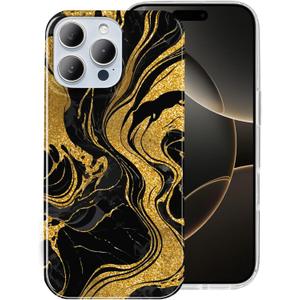 Compatible for iPhone 16 Pro Max 6.9 Case Glitter Black Gold Quicksand Shockproof Black Elegant Phone Cover for Lady Boss
