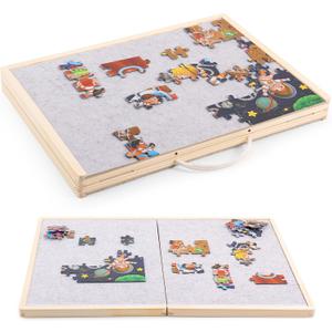 Woodtoe Small Puzzle Board with 2 Sizes, 16.1'' x 11.4'' Puzzles Board for 100 Piece, 16.1'' x 22.8'' Puzzle Table for 300 500 Jigsaw Puzzles, Wooden Felt Puzzle Tray for Kids 3+