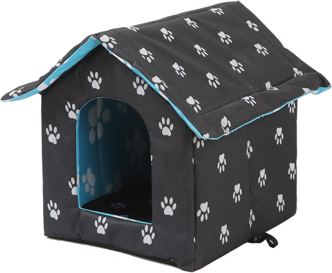 VARMTOR Outdoor Cat House, Cat Houses for Outdoor Cats, Weatherproof Warm and Insulated Cat House with Transparent Curtain Pet House, Stray Cats Shelter (Black,Small-Houses)