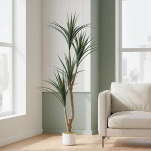 5.4FT Artificial Dracaena Tree in Pot, Evergreen Artificial Dracaena Marginata Plants Indoor, Decorative Potted Floor Plant for Living Room Porch Office Decor