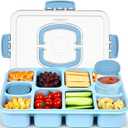 Caperci Original Snackle Box Container - 10-Compartment Divided Snack Serving Tray with Lid & Handle, Built-in 2 Dressing Containers, Leak-Proof, Dishwasher Safe, BPA-Free (Sky Blue)