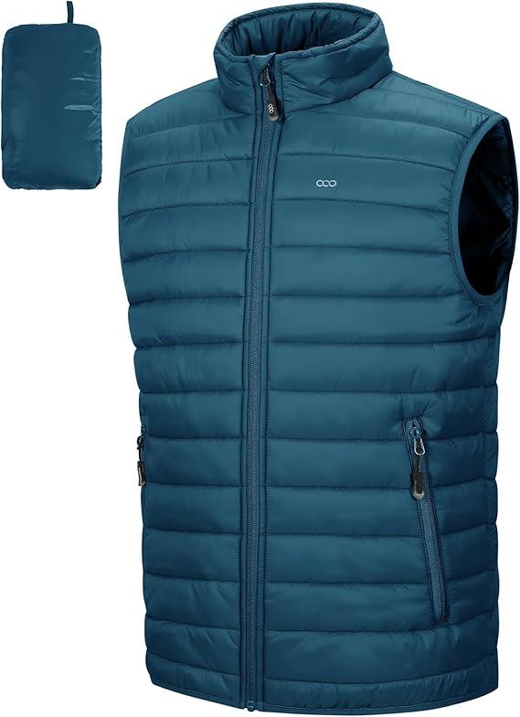 33,000ft Men's Lightweight Packable Insulated Puffer Vest Outerwear, Warm Winter Sleeveless Jacket for Golf Running, Size: L