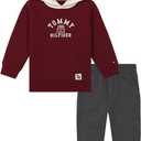 Tommy Hilfiger boys 2pc Fleece Hoodie Pant Set (18 Months, Cabernet/Birch/Stealth Heather)