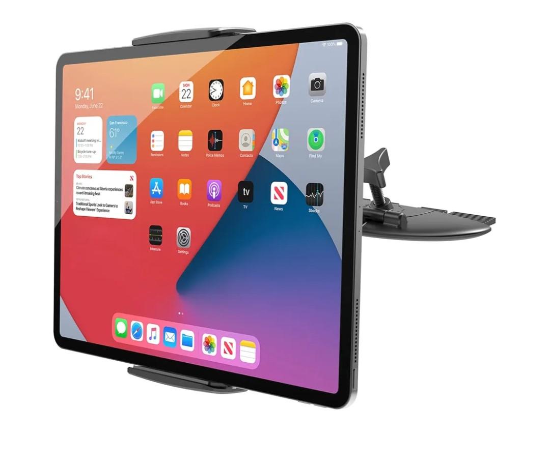 APPS2Car for Sturdy iPad Holder for Car CD Slot Tablet Mount, 2-in-1 Universal 4.7-11" Holder for iPad Pro 11 Air Mini, iPhone, Galaxy Z Fold, Adjustable 360° Rotation, Road Trip Essentials
