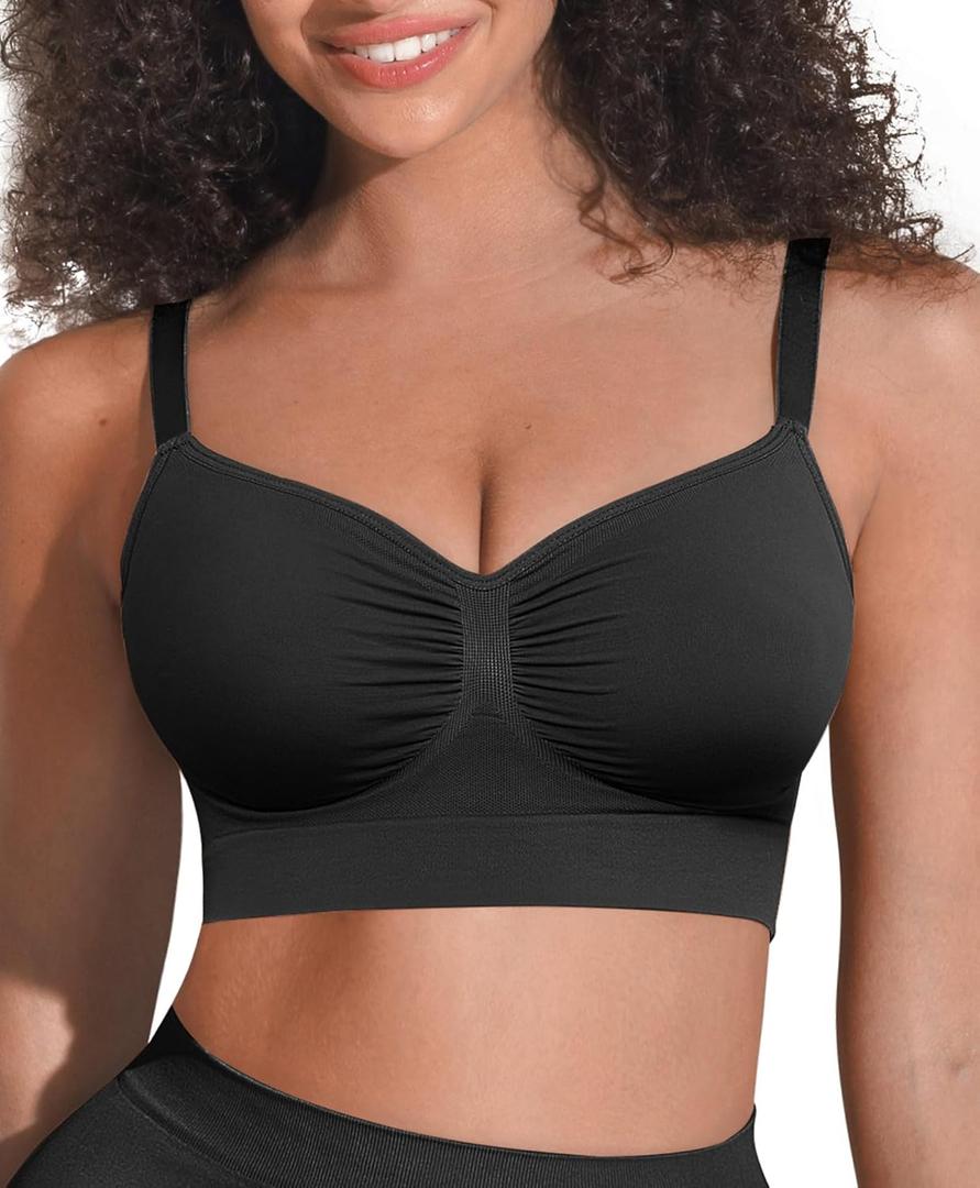 FeelinGirl Bras Seamless Bralettes for Women: Wireless Comfortable Full Coverage Supportive Everyday Bra, Black, L