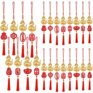 24 Pcs Chinese New Year Decor Decorations Bulk Lunar New Year 2025 Red Tassel Ornaments with Wealth Success Good Luck Hanging Decorations for Gifts Home Car Decor
