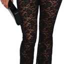 Lace Flare Pants for Women - Sexy See Through Mid-Waist Bell Bottom Leggings Trousers Party Clubwear (Black)