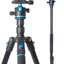 Camera Tripod, 68"/174cm Lightweight Travel Tripod & Monopod with 360 Ball Head Payload 15 lbs, Adjustable Height from 17" to 68" Professional Tripod for DSLR Camera Shooting