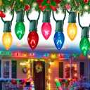 50FT C7 Multicolor Christmas Lights Outdoor String Lights with 55 Clear Colorful Bulbs (5 Spare), Hanging Vintage Christmas Tree Lights for Christmas Day Prom Party Wedding Decor, Green Wire