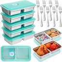 8 Pack Stainless Steel Snack Containers -15oz Reusable Grab And Go 2 Compartment Lunch Container With Forks Leakproof Lids for Travel Outdoor Camping & Lunch Prep