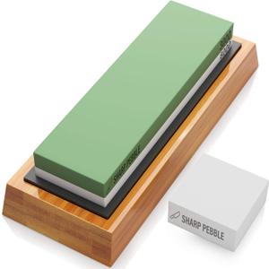 Sharp Pebble Premium Whetstone Knife Sharpening Stone 2 Side Grit 3000/8000 Wetstone Kit -Wetstone Kitchen Knife Sharpener with Non-Slip Bamboo Base & Flattening Stone