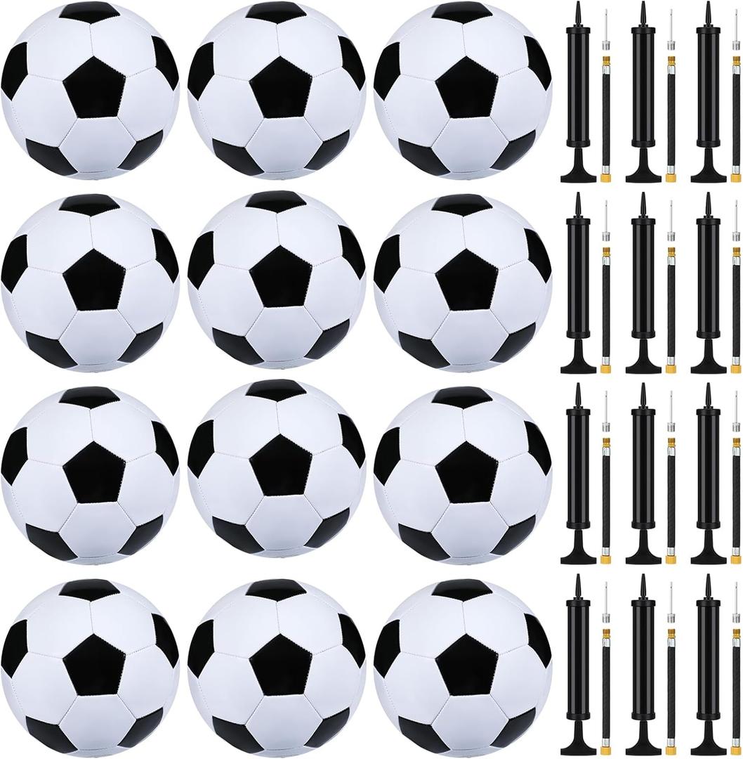 Leyndo Deflated Soccer Balls Size 5 Bulk with Pumps Deflated Soccer Balls with Pump Needles Set Christmas Operation Gifts for Adults Donation Charity Train Practice Game (White Black)