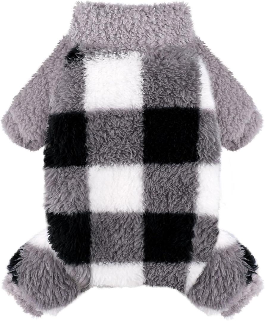 Dog Pajamas PJs Clothes for Small Dogs Girl Boy Warm Spring Fall Winter Onesie Sweaters Fleece Puppy Jumpsuits 4 Legged Outfits Clothing Apparel (Grey Plaid)