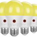 DEWENWILS A19 Dusk to Dawn LED Outdoor Light Bulb, Yellow Bug Light Bulbs for Outside, 2000K Amber Glow, 9W Equivalent 60W, E26 Base, LED Amber Light Bulbs for Porch, Patio, Backyard, 4 Pack UL Listed