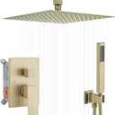 Ceiling Mounted Rain Shower Faucet Set, 16-Inch Ceiling Rainfall Shower Head with Handheld Spray Contain Rough-in Valve and Trim Included, Brushed Gold
