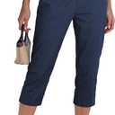 GRAPENT Capri Pants for Women High Waisted Relaxed Fit Elastic Waist Casual Capris Trousers Crop Chino Pants with Pocket, Blue, Small
