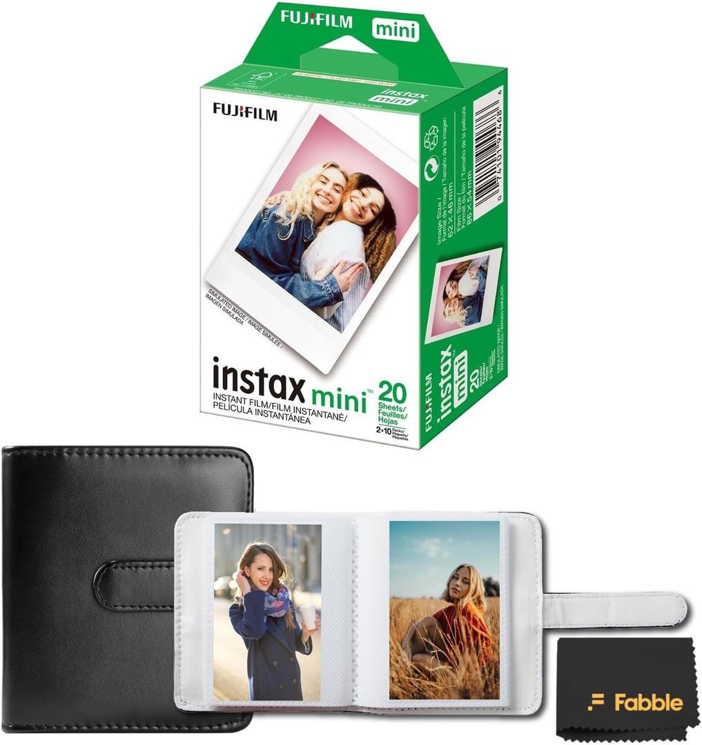 Fujifilm Instax Mini Twin Pack Instant Film (20 Exposures), Bundled with a Black Ideal Instax Mini Album (Holds 32 Photos)