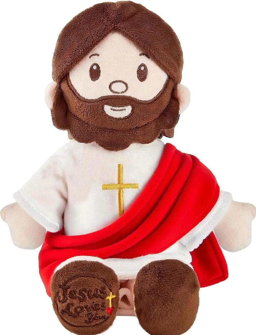 Jesus Plush Doll Jesus Plushie Stuffed Toy Christian Stuff Religious for Kids Christening Easter 13" (Red)