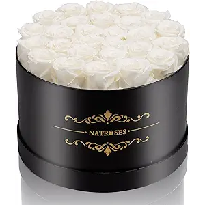 33 Preserved Flowers Roses Forever in a Box Gifts for Her Delivery Prime Birthday, Anniversary, for Women, Mom, Girl Friend (white)
