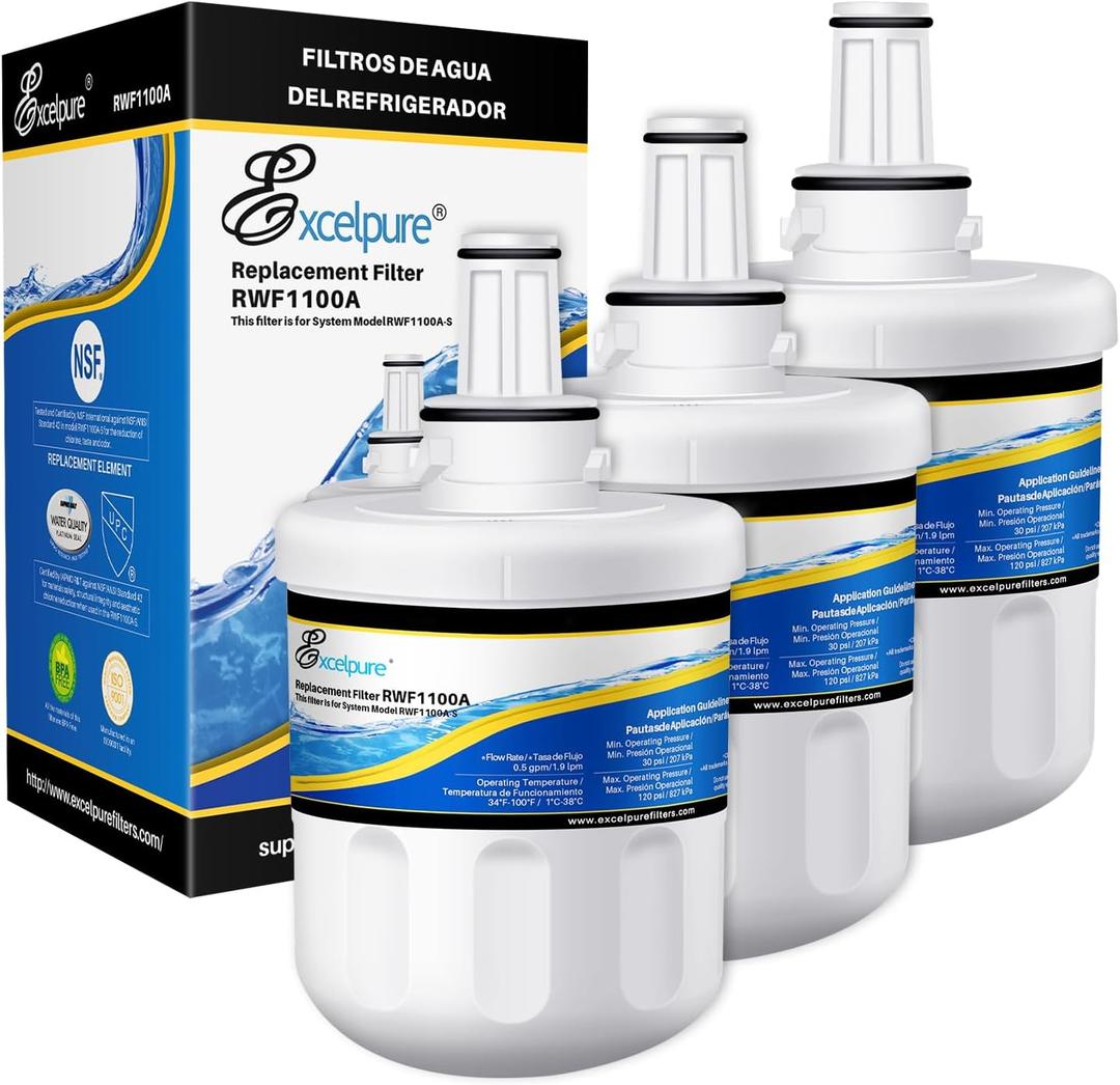 EXCELPURE DA29-00003G Replacement for Samsung HAFCU1,RSG257AARS,DA29-00003F, RF267AERS, HDX FMS-1, RF26XAERS, RF267ABRS, RFG237AARS, RFG238AARS, HAFIN2/EXP, RF263AEBP, Refrigerator Water Filter, 3PACK