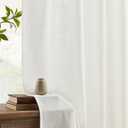 White Linen Curtains 63 Inch Length with Tassels for Living Room Linen Light Filtering Semi Sheer Drapes Neutral Boho Farmhouse Sheer Window Curtain 40x63