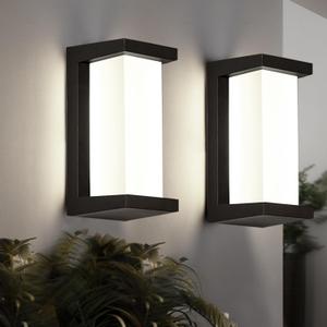 iYogaled Black Outdoor Light Fixtures Wall Mount, IP65 Waterproof Porch Lights Outdoor Wall Sconce, 2 Pack Rectangular Modern Exterior Lighting Fixtures for House Front Door,3-Color Temperature