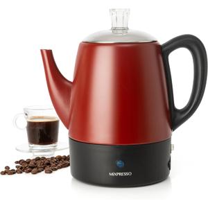 Mixpresso Red Small Percolator Coffee Pot Electric 4 Cup, Stainless Steel Coffee Maker, Coffee Percolator Electric With Keep Warm Function, 4 Cups Stainless Steel Perculator With Basket