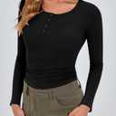 Stelle Henley Shirts for Women Long Sleeve Ribbed Knit Crop Tops Button Down Slim Fit Crop Tops Casual Basic T Shirts