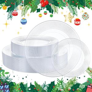 FLOWERCAT 100PCS Clear Plastic Plates - Heavy Duty Plastic Plates Disposable -Straw hat plate for Christmas party &Wedding & New Year - Serve for 50guests party(10inch & 7inch)(Clear)