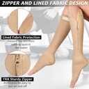 Ailaka Zipper Compression Socks for Women Men, 20-30 mmHg Open Toe Compression Socks Knee High, Ted Hose Compression Stockings for Edema, Varicose Veins, L