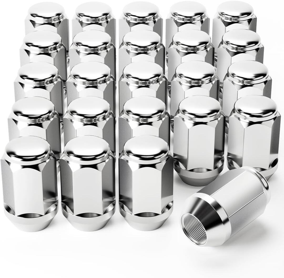 Orion Motor Tech 24-Piece 1/2-20 Lug Nuts Chrome with Hex Tuner, 1.4 inches Length with Cone Seat, Compatible with Jeep Grand Cherokee Wrangler Liberty, Ford Explorer Ranger Mustang, Dodge Dakota Dura (Silver)