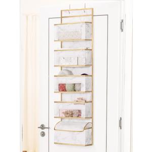 Over Door Hanging Organizer - Door Mount Closet Organizer 5-Shelf, Back of Door Bathroom Organizer with Clear Window, Storage Bag for Baby Nursery/Pantry/Bedroom/Make up (White Marble)