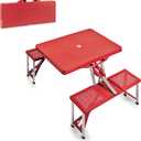 PICNIC TIME Folding Picnic Table, Camping Table, Outdoor Table with Umbrella Hole (Red)